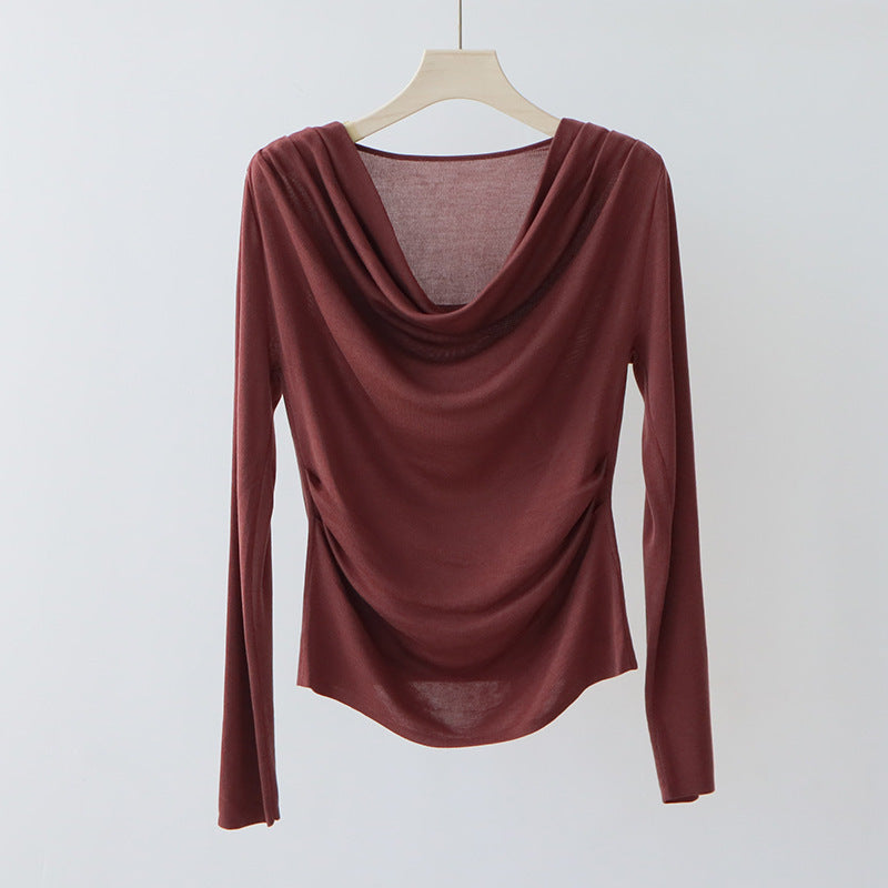 Tencel Blended Silk Long Sleeve Swing Collar Design High-grade Blouse