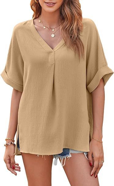 Spring And Summer Solid Color Short Sleeve Loose Blouse