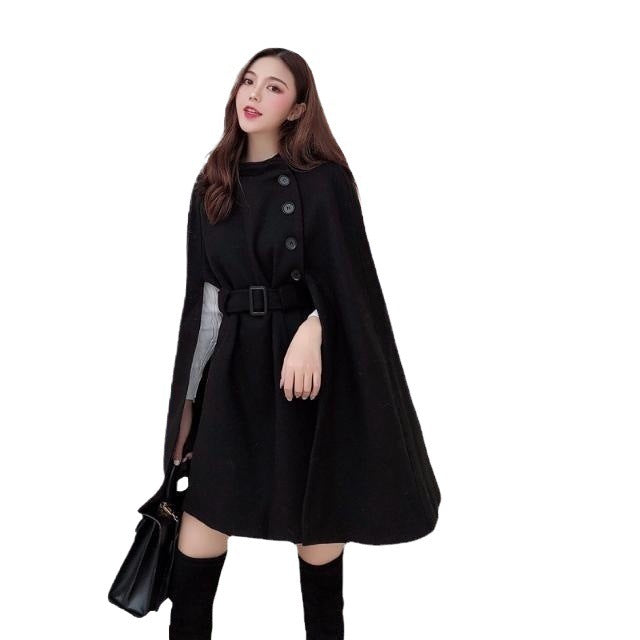 French Socialite Temperament Cape Shawl Woolen Coat